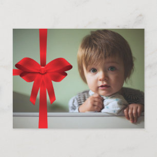 Cartão Postal De Festividades CARTÃO DE FÉRIAS COM FOTO Laço Vermelho de Natal