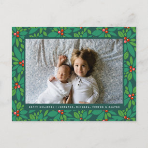 Cartão Postal De Festividades CARTÃO DE FÉRIAS COM FOTO Natal Azevinho Vermelh