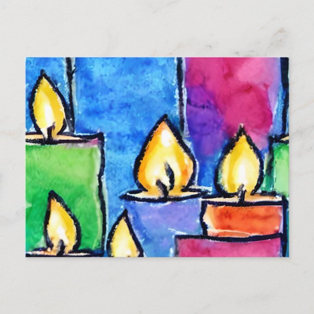 Cartão Postal De Festividades Cartão de férias com velas coloridas (Frente)