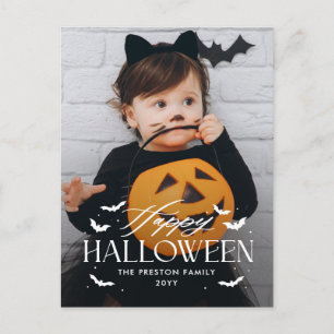 Cartão Postal De Festividades Cartão de Foto de Halloween com Sobreposição Batty