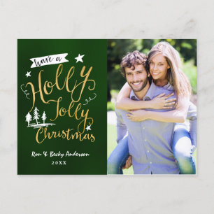 Cartão Postal De Festividades Cartão de Foto de Natal HOLLY JOLLY CHRISTMAS Verd