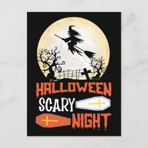 Cartão Postal De Festividades Cartão de Halloween com Bruxa Assustadora Noturna