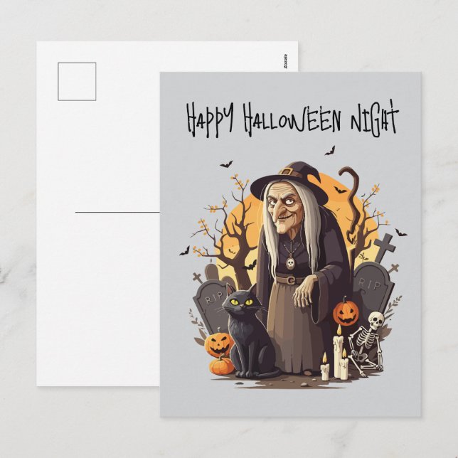 Cartão Postal De Festividades 👻 Cartão de Halloween da Bruxa 🎃🧙‍♀️ (Frente/Verso)