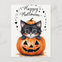 Cartão de Halloween de Gatinho Preto Fofo | Feliz
