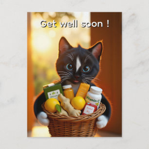 Cartão Postal De Festividades Cartão de Melhoras Cesta de Presente de Gato Fof