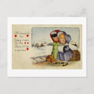Cartão Postal De Festividades Cartão de Namorados Vintage Duas Garotas esperando