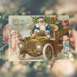Cartão Postal De Festividades Cartão de Natal Antigo Carro antigo de Papai Noe