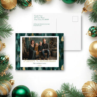 Cartão Postal De Festividades Cartão de Natal Árvores Verde e Dourado Moderno