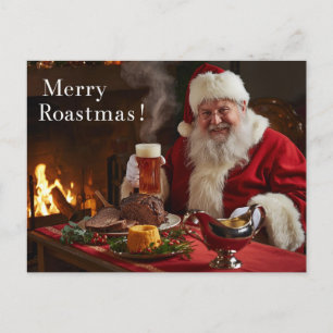 Cartão Postal De Festividades Cartão de Natal Britânico com Papai Noel no Pub