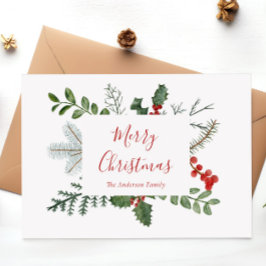Cartão Postal De Festividades Cartão de Natal com Folhagens e Frutas de Natal