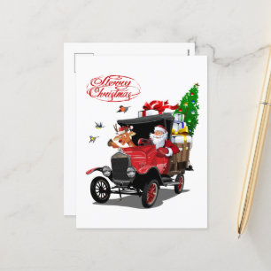 Cartão Postal De Festividades Cartão de Natal com Papais noeis e veados