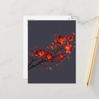 Cartão Postal De Festividades Cartão de Natal com Ramo Floral Vermelho e Dourado