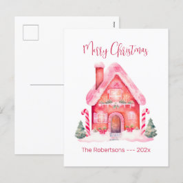 Cartão Postal De Festividades Cartão de Natal da Casa Pink Gingerpão