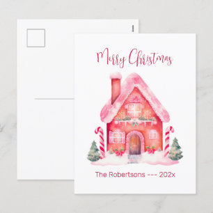 Cartão Postal De Festividades Cartão de Natal da Casa Pink Gingerpão