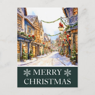 Cartão Postal De Festividades Cartão de Natal da Cena de inverno da Watercolor S