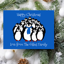 Cartão Postal De Festividades Cartão de Natal da Divertida Família de Pinguins
