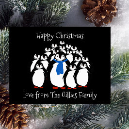 Cartão Postal De Festividades Cartão de Natal da Divertida Família de Pinguins