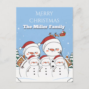Cartão Postal De Festividades Cartão de Natal da Família de Boneco de Neve Perso