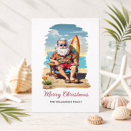 Cartão Postal De Festividades Cartão de Natal da Praia do Papai Noel Surfista
