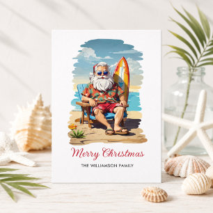Cartão Postal De Festividades Cartão de Natal da Praia do Papai Noel Surfista