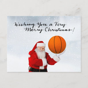 Cartão Postal De Festividades Cartão de Natal de Basquete com Papai Noel