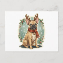 Cartão de Natal de Bulldog Francês Rena