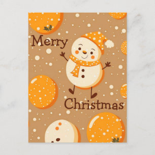 Cartão Postal De Festividades Cartão de Natal de Cartoon Laranja com Snowman