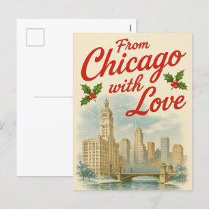 Cartão Postal De Festividades Cartão de Natal de Chicago com Amor