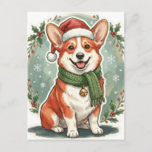 Cartão de Natal de Corgi com Chapéu de Papai Noel