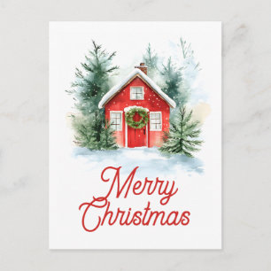 Cartão Postal De Festividades Cartão de Natal de Cottage em Aquarela