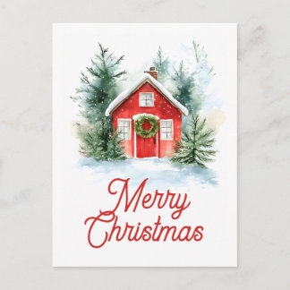 Cartão Postal De Festividades Cartão de Natal de Cottage em Aquarela