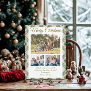 Cartão Postal De Festividades Cartão de Natal de Férias com Foto 3 Xadrez Verde