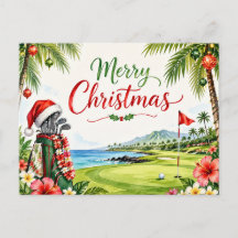 Cartão de Natal de golfe com Papai Noel do Havaí