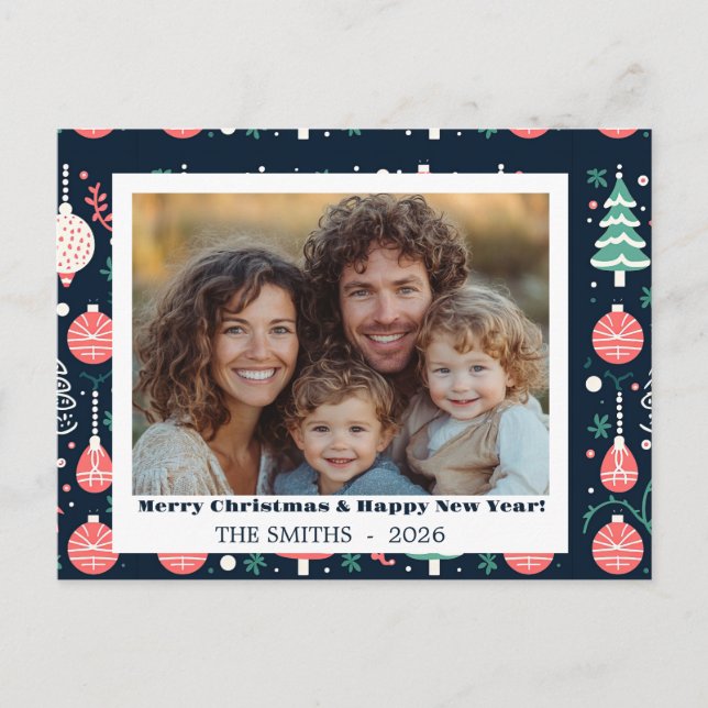 Cartão Postal De Festividades Cartão de Natal de Impressão de Feriado Azul (Frente)