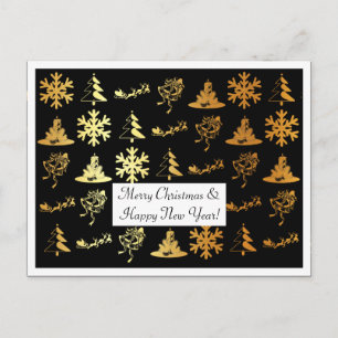 Cartão Postal De Festividades Cartão de natal de luxo preto e ouro