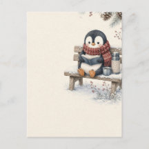 Cartão de Natal de Pinguim de Leitura de Inverno A