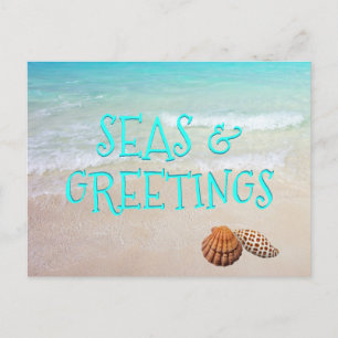 Cartão Postal De Festividades Cartão de Natal de Praia Mar e Saudações