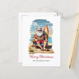 Cartão Postal De Festividades Cartão de Natal de praia para Papais noeis de surf