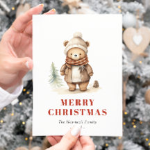 Cartão de Natal de Urso Marrom Fofo Férias