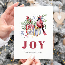 Cartão de Natal do Pássaro Cardinal em Aquarela