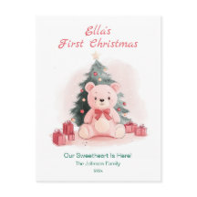 Cartão de Natal do Primeiro Urso de Pelúcia Rosa