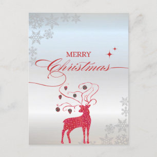 Cartão Postal De Festividades Cartão de Natal Dobrado Rena Vermelha Flocos de Ne