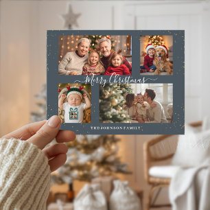 Cartão Postal De Festividades Cartão de Natal Elegante com 4 Fotos