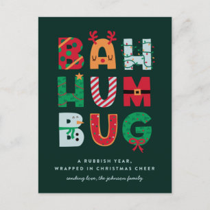 Cartão Postal De Festividades Cartão de Natal Engraçado Bah Humbug Lixo