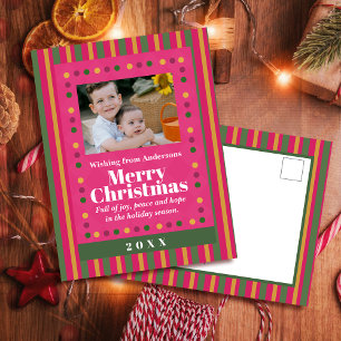 Cartão Postal De Festividades Cartão de Natal Família Listras Foto Vermelho Féri