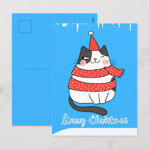 Cartão Postal De Festividades Cartão de Natal Férias Gatinho de Desenho Animado