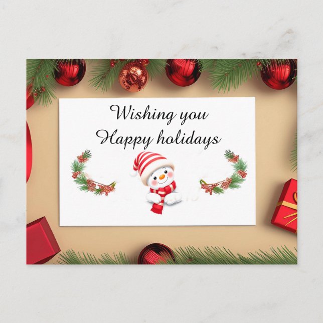 Cartão Postal De Festividades Cartão de Natal Festivo com Decoração (Frente)