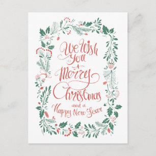 Cartão Postal De Festividades Cartão de Natal Floral Desenhado à Mão   Foto