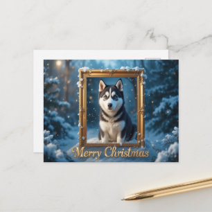 Cartão Postal De Festividades Cartão de Natal Husky Inverno Saudação de Férias d