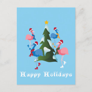 Cartão Postal De Festividades Cartão de Natal Ice Skating Flamingos